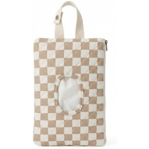 Quilted Wipes Pouch Baby Wipe and Diaper Pouch, Checkered, Brown