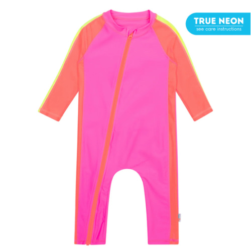 Sunsuit - Long Sleeve Romper Swimsuit | "Neon Pink/Orange"
