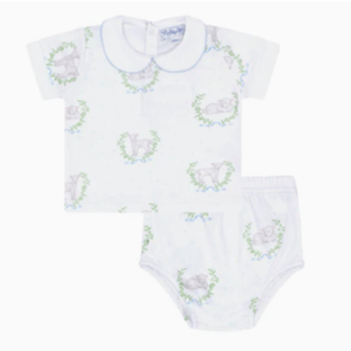 Blue Lamb Print Diaper Cover Set- 0-3m