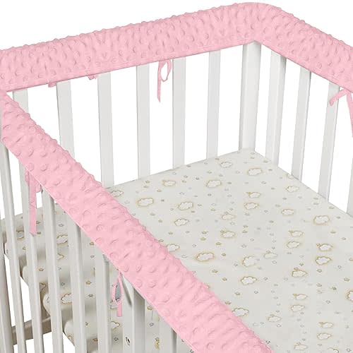 Aolin 3pcs Crib Rail Covers for Protecting Teeth Soft Bubble Velvet Material Universal Fit Standard Cribs, Blue (Pink)