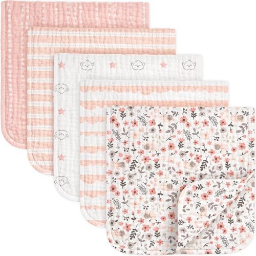 KeaBabies Organic Muslin Burp Cloths Baby Boy, Girl – 5-Pack 100% Cotton Muslin Burping Cloths for Babies, Newborn, 21x10 Large & Absorbent Spit Up Rags, Baby Washcloth, Infant Towels (Sweet Charm)