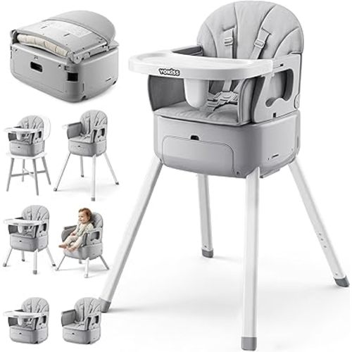 7 in 1 Convertible Baby HighChair for Babies and Toddlers,Adjustable Legs & Tray, Safe, Skin-Friendly Seat Cushion, Non-Slip & Stable, Supports up to 15kg Grey