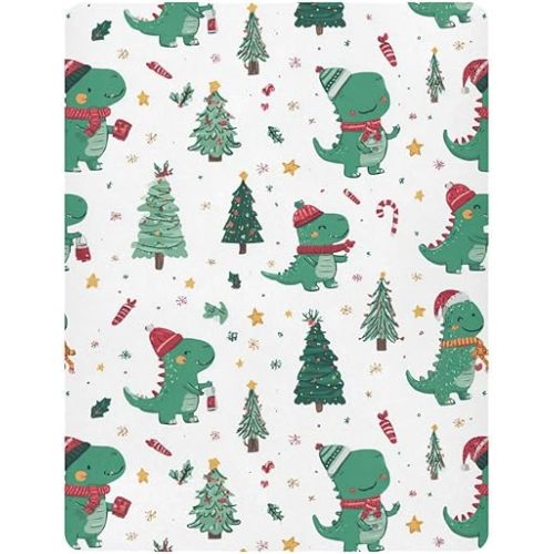 Christmas Cute Dinosaurs (2) Crib Sheet for Girls Boys Baby Toddler Bed Mattress Sheets Babies Fitted Crib Sheets for Kids Nursery Infant 39x27 Inch