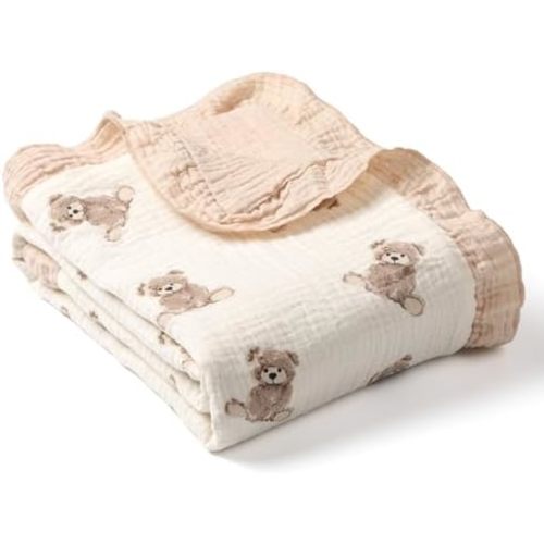 Organic Baby Blanket Flounce Edge Large 50"x43" Breathable Teddy Bear
