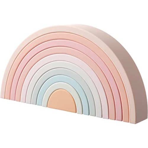 MCGMITT Rainbow Stacking Toy, Silicone Rainbow Stacker for Toddlers, Montessori Nesting Blocks, Building Creative Color Shape Matching Toy Set, 10 Layers