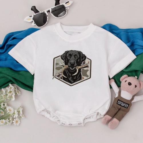 Black Lab Hunting Dog Baby Romper, Shed Hunt Retriever Outfit, Camo Deer Antler Baby Bodysuit, Hunting Dog Baby Clothes, Fall Baby Outfit