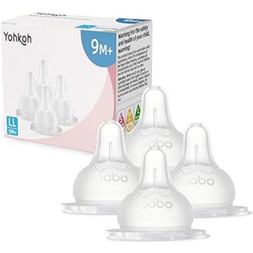 YOHKOH Baby Bottle Nipples for Wide Neck Bottles, 100% Natural Feel Silicone Nipples, BPA-Free (9m+, LL, 4 Counts)