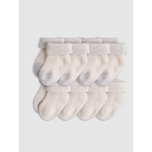 Organic Cotton Fold Over Socks 8-Pack - Baby in White/Grey
