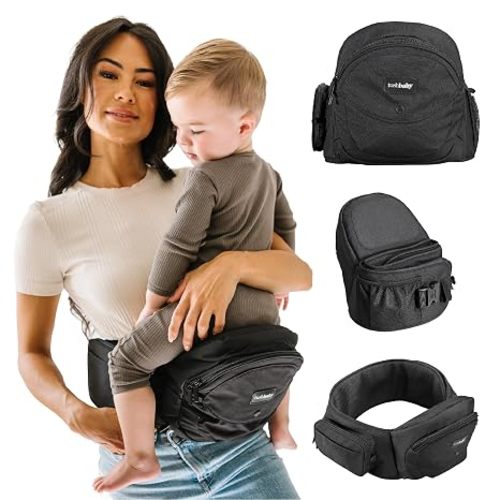 Tushbaby Original Hip Seat Baby Carrier for Babies & Toddlers up to 45 lbs, Safety Certified, Lightweight No-Foam Design with Storage, Grey