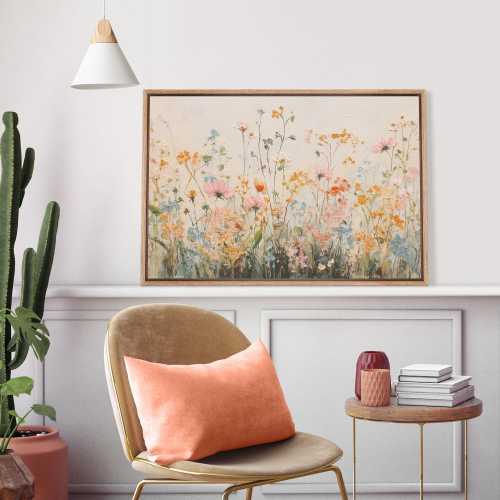 Framed Pastel Wildflower Wall Art - 24x36 wood frame