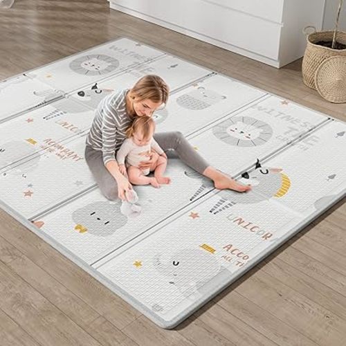 Baby Play Mat, 71"x59" Foldable & Reversable Large Baby Mat, 0.4" Thick Waterproof Foam Play Mat, Baby Activity Tummy Time Mat, Non-Toxic Foam Play Mat for Babies and Toddlers