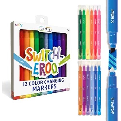 Ooly 12 Pack Switch-eroo Color Changing Markers, Dual Tip Markers for Kids, Double Ended Chisel Tip Marker Set Great for Art Back to School Supplies, Drawing and Stationery Sets