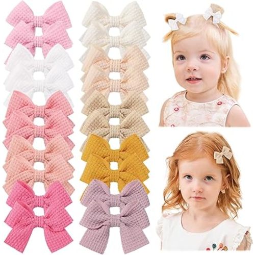 Jollybows 20pcs Baby Hair Clips Girls Bows 2" Mini Alligator Clip Toddler Pigtail Bow for Fine Hair-Pink White Yellow Gray Pulple