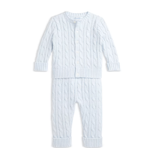 Cable Knit Cotton Cardigan & Pant Set - Baby