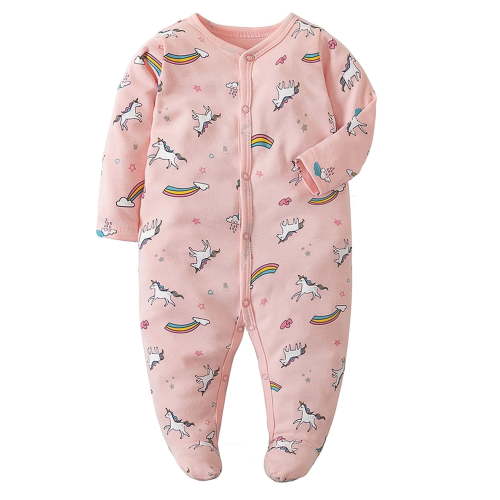 ATAIKU Infant Baby Girls' Sleep and Play Footed Pajamas Unicorn One-Piece Sleeper Button Romper Jumpsuit Cotton PJs For Newborn