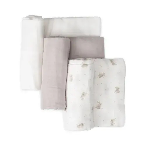 Little Bamboo Muslin Wraps 3 Pack Stone Grey | Baby Bunting AU