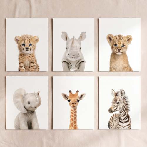 Baby Safari Animals Nursery Decor - African Animals Set of 6 Prints - 11x14 · Fine Art Print (Unframed) - The Crown Prints