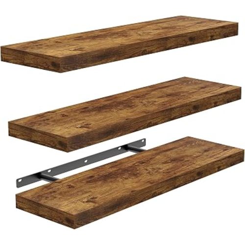 BAYKA Rustic Brown Bathroom Floating Shelves, 15.7in, 3Pk, Wall Mount Shelf