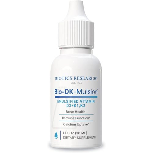 Biotics Research Bio-DK-Mulsion™–Emulsified Liquid Vitamin D and K, D3 Drops 125 mcg & Vitamin K (K1, K2) 300 mcg MK-7–Supports Stronger Bones, Musculoskeletal Strength, Healthy Heart & BMI 1 fl oz