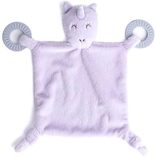 Baby Teether & Plush Lovey by Bella Tunno, Silicone Teether with Animal Snuggle Toy & Sensory Rattle, Teething Relief for Babies 0-6 Months, 6-12 Months, Unicorn