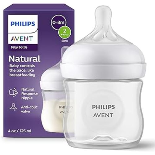 Philips Avent Natural Baby Bottle with Natural Response Nipple (Slow Flow, Flow 2), SCY900/91