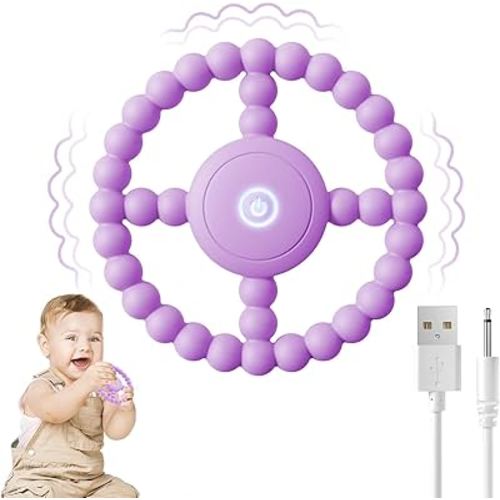 Vibrating Sensory Chew Toy - Dual Effect: Teether Teething Toys for Babies 3-6 6-12 8-18 Months, Sensory Toys for Kids with Autism&Toddler Travel Essential,1-2 Year Old Boys Girls Gifts idea(Purple)