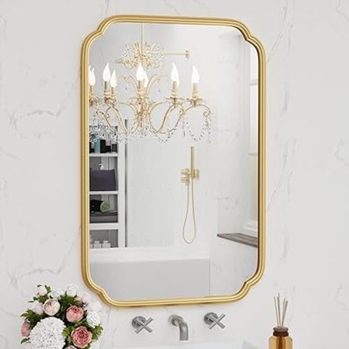 Gold Bathroom Vanity Mirror for Wall 24" x 36" Modern Rounded Rectangle Mirror with Metal Framed Mirrors for Over Sink Wall Decorative (Horizontal/Vertical)