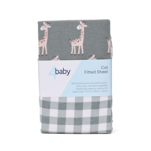 4Baby Flannel Cot Fitted Sheet 2 Pack Gingham/Gerald