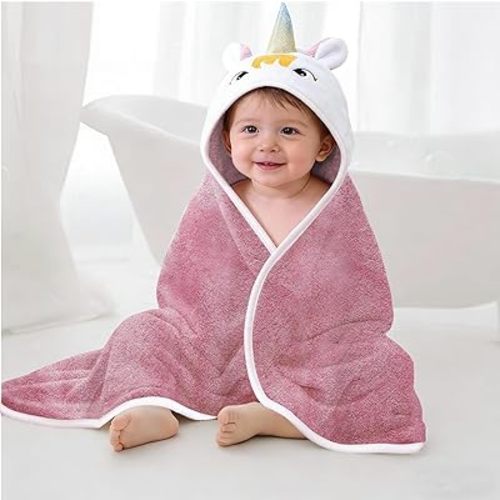 Hooded Baby Towels,34“”x34”,Lightweight & Comfy, Cute Animal, Baby Bath Towels for Newborn Infant,Toddlers (Pink)