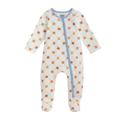 Blue Pumpkin Baby Sleeper | Waffle Weave Footed | Mud Pie
