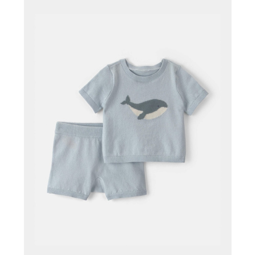 Baby 2-Piece Whale Short-Sleeve Sweater Top & Short Set - Blue | Carter's