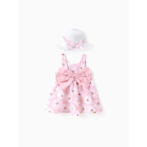2pcs Baby Girl Little Daisy Bowknot Dress Set Pink