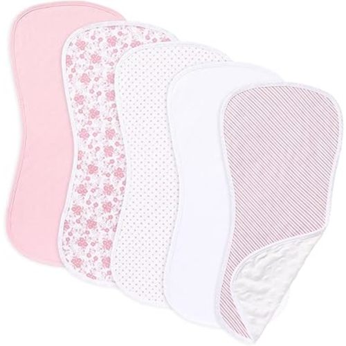 sleepyturtle 5 Pack Baby Soft and Absorbent Unisex Burp Cloths (Pink-hxt)