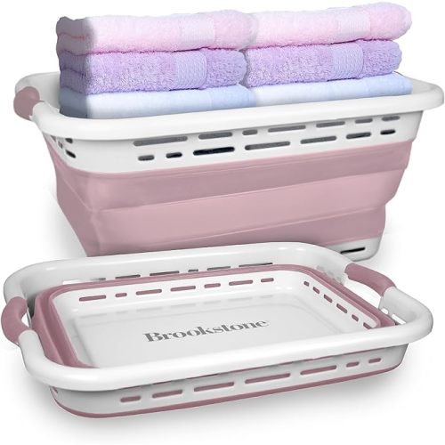 BROOKSTONE, 1 UNIT, 11 GALLONS - [OUR LARGEST BASKET EVER] 24" Collapsible Laundry Basket, Comfort Non-Slip Grip Handles, Minimalist Space Saving Design, Portable Pop-Up Hamper, [BPA FREE]