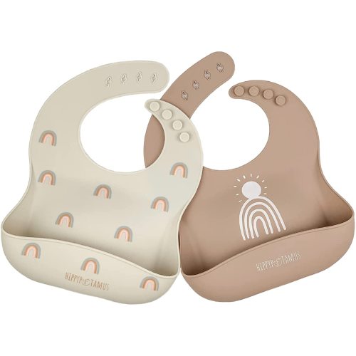 Hippypotamus Silicone Baby Bibs - Soft Waterproof Bibs for Babies & Toddlers - Set of 2 (Rainbows)