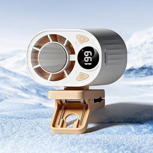 Clip On Car Air Conditioner, 2026 New Portable Rechargeable Clip On Air Conditioner Fan, Silent Mini Clip Fans for Drivers, Adjustable Digital Display Fan for the Office or Travel (White)