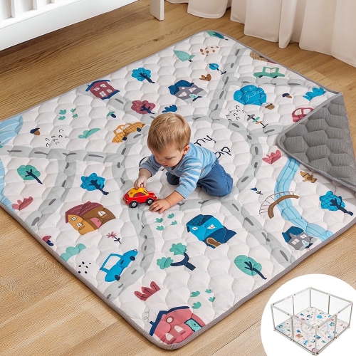 Baby Play Mat, Caveen Thicken Soft Cotton Baby Playmats, Foldable Anti-Slip Floor Crawling Playmat Playpen Mat for Infants and Toddlers, 50"x50", Grey