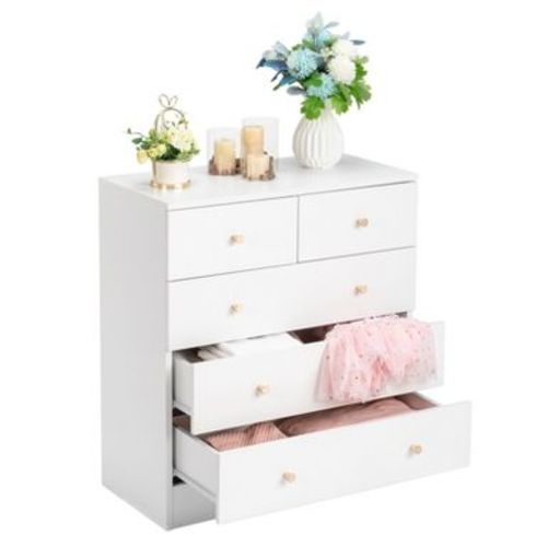 Karl Home 5-Drawer White Particle Board 25.98in. W Chest of Drawer