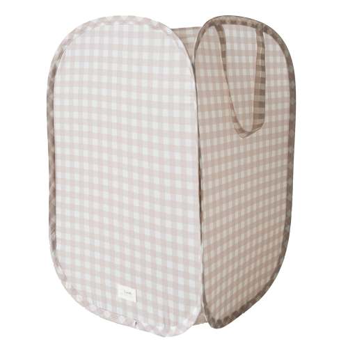 Gingham Beige Recycled Fabric Pop-Up Laundry Hamper