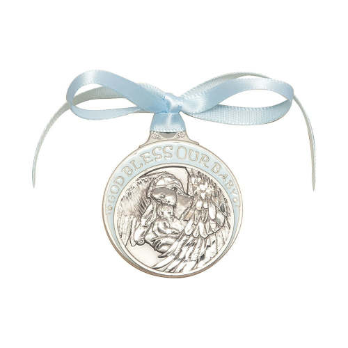 Guardian Angel Baby Blessing Crib Medal – Blue or Pink Ribbon