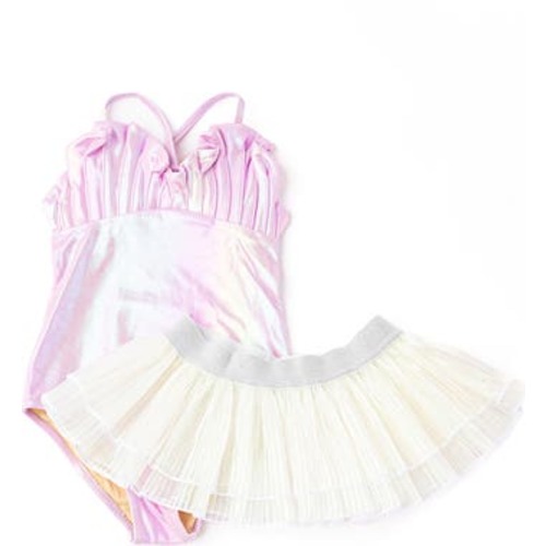 Kids' Metallic UPF 50+ One-Piece Swimsuit & Plissé Cover-Up Skirt Set, 6-12M