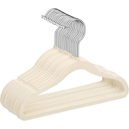 MIZGI Baby Velvet Hangers, 11.8 Inch, Pack of 50 - Ivory/Silver