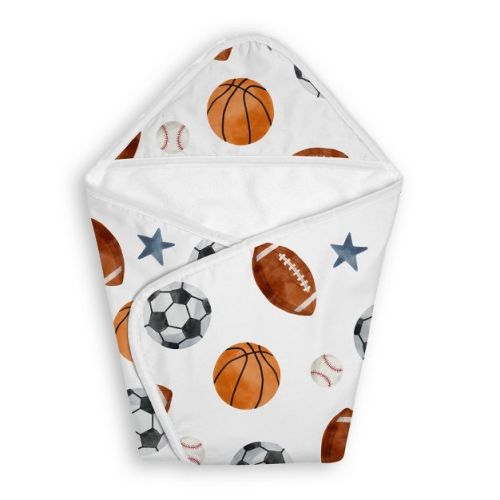 Sweet Jojo Designs Boy Hooded Baby Towels Watercolor Sports Theme Multicolor