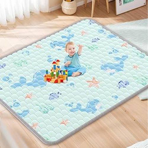 Baby Play Mat 79x71 inch - Thicker Soft Baby Cushioned Playmat for Playpen - Extra Large Anti- Slip Crawling Play Mats for Babies Toddlers Infant - Foldable & Machine Washable Baby Floor Play Mat
