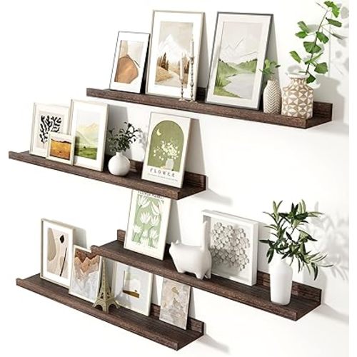 Fun Memories 36 Inch Floating Shelves for Wall, Natural Wood Picture Shelves with Ledge Set of 4, Nursery Book Shelf for Kids Room, Rustic Wooden Shelf for Kitchen, Living Room