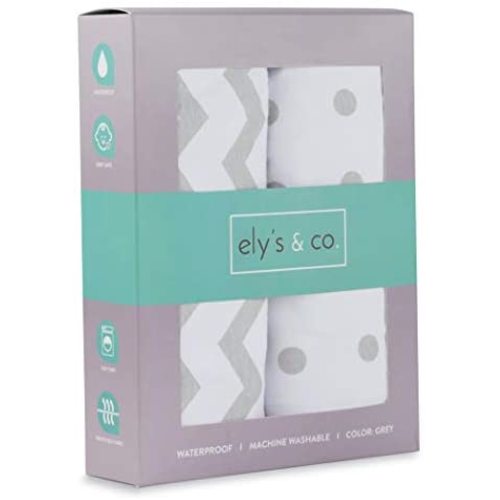 Ely's & Co. Waterproof Sheet, 2 Pack Grey Chevron and Dots (Grey, Bassinet)