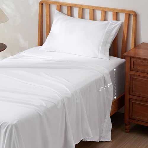 Bedsure Deep Pocket Twin Sheets Set - Fits Mattresses Up to 21 Inches Thick -3 Piece GentleSoft Bed Sheets, Moisture Wicking, Soft & Cooling Bedsheet & Pillowcases, Easy & Secure Fit, White