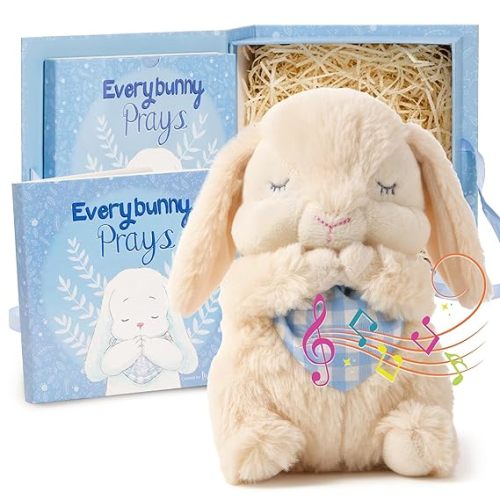 Tickle & Main Everybunny Prays Bunny Plush & Musical Prayer Toy for Christening Gifts for Girls - Pink, 7 in - Baby Dedication & Baptism Gifts for Girls with Illustrated Board Book