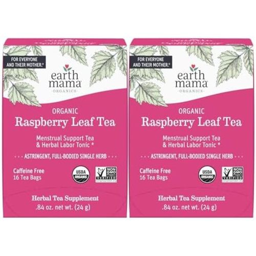 Earth Mama Organic Red Raspberry Leaf Tea | Labor Prep & Menstrual Support Herbal Tea, Pregnancy & Postpartum Care Recovery | 32 Teabags | Caffeine Free & Non-GMO