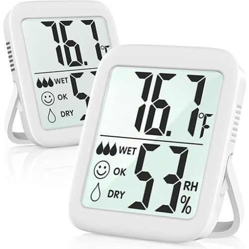 Antonki 2 Pack Room Thermometer for Home, Hygrometer Indoor Humidity Meter Gauge, Digital Temperature and Humidity Sensor Monitor for House, Terrarium, Incubator, Greenhouse - Battery Included